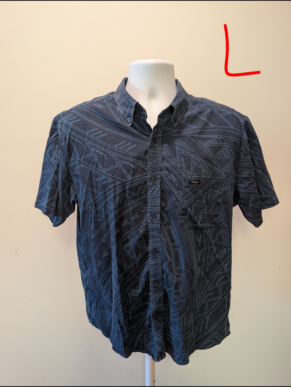 Casual Navy Tribal Short-Sleeve Button-Down Shirt